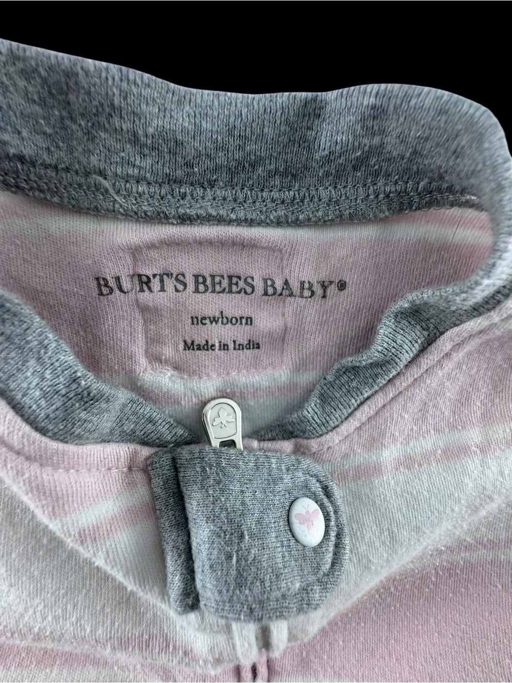 Burt's Bees Baby Pink and Gray Striped Footie One-Piece